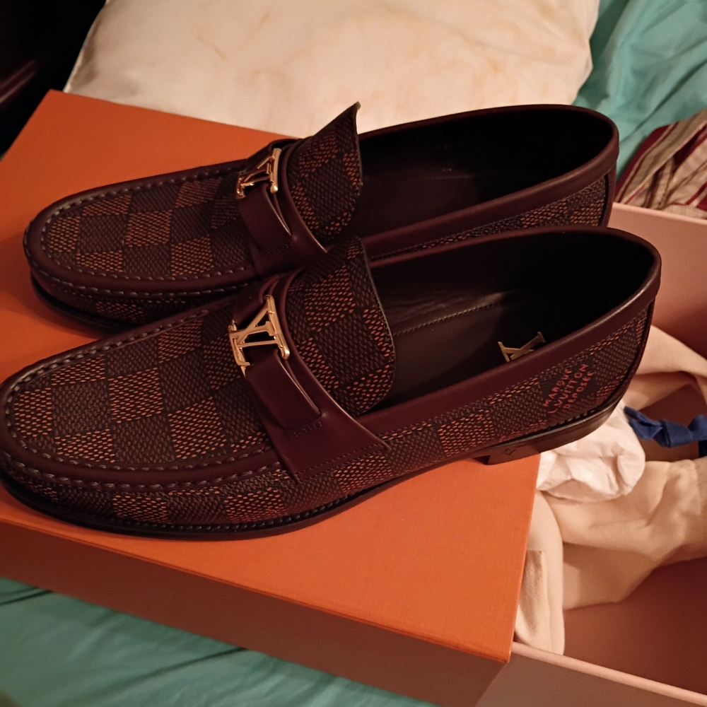 Louis Vuitton Brown Checkered Slip-On Loafers
